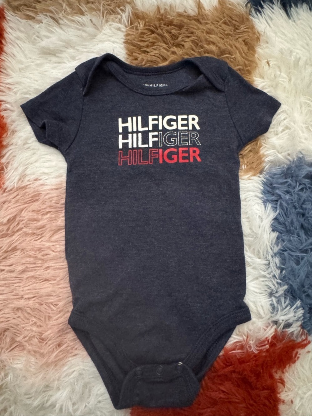 Baby Tommy Hilfiger Navy Bodysuit with Stacked Logo